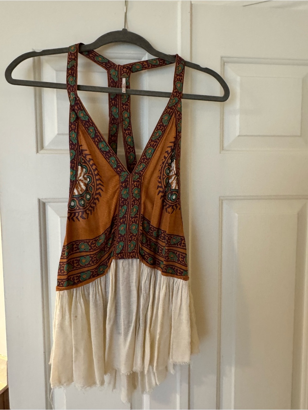 Free People Rust & Cream Printed V-Neck Racerback Tank